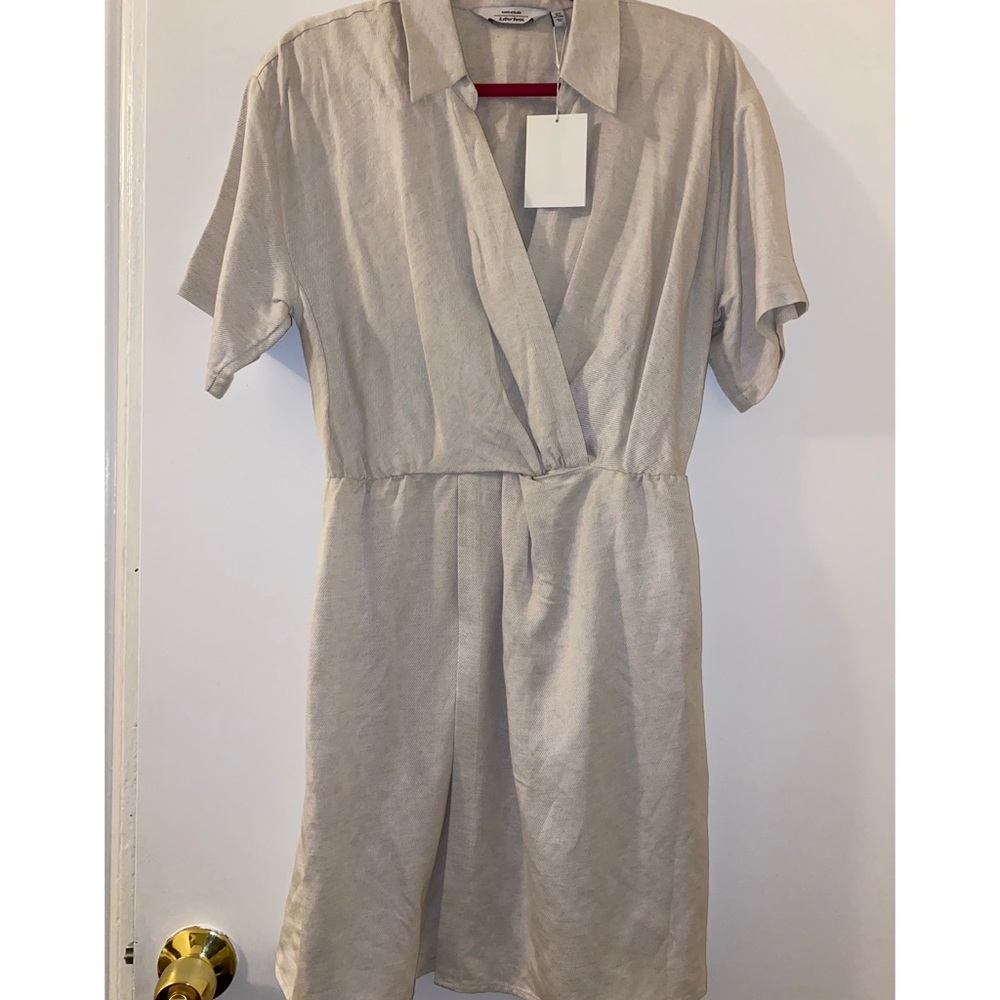 & Other Stories Beige Linen blend faux wrap Dress